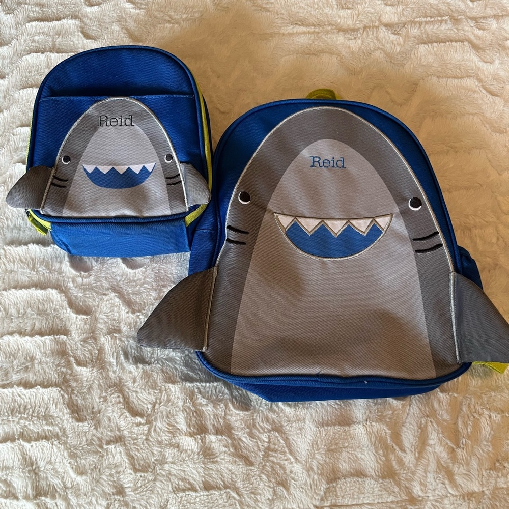 Pottery Barn Kids Monogrammed Shark Lunch Box and Mini Backpack